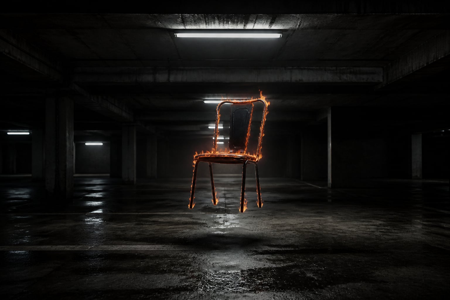 Underground car park burning chair
