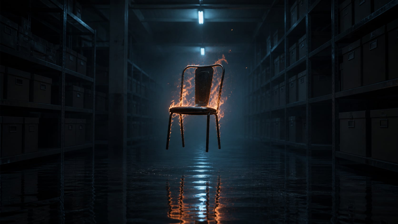 Flooded archive burning chair
