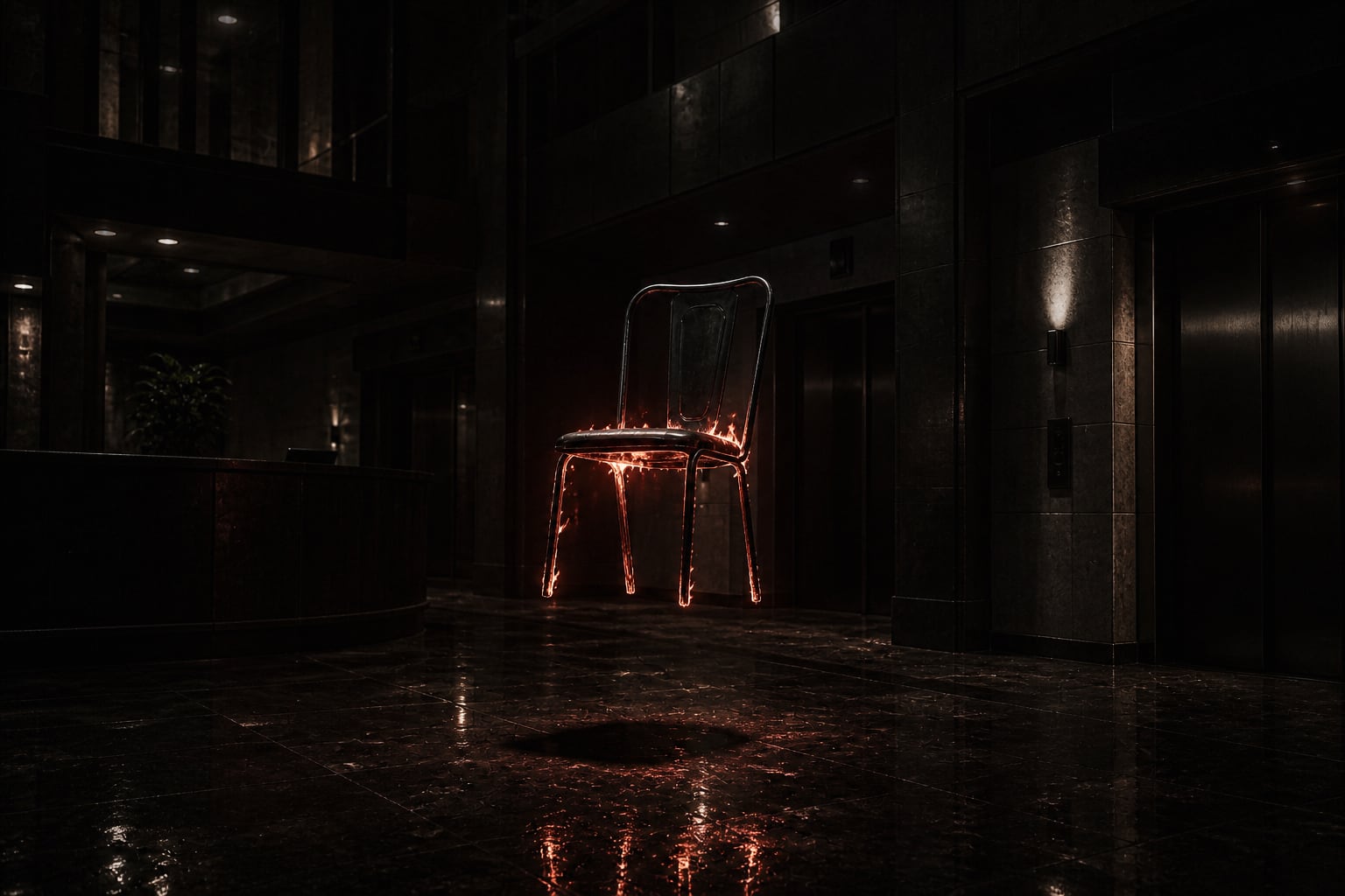 Night office lobby burning chair