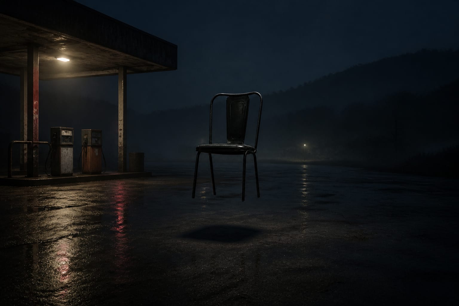 Freezing petrol station floating chair