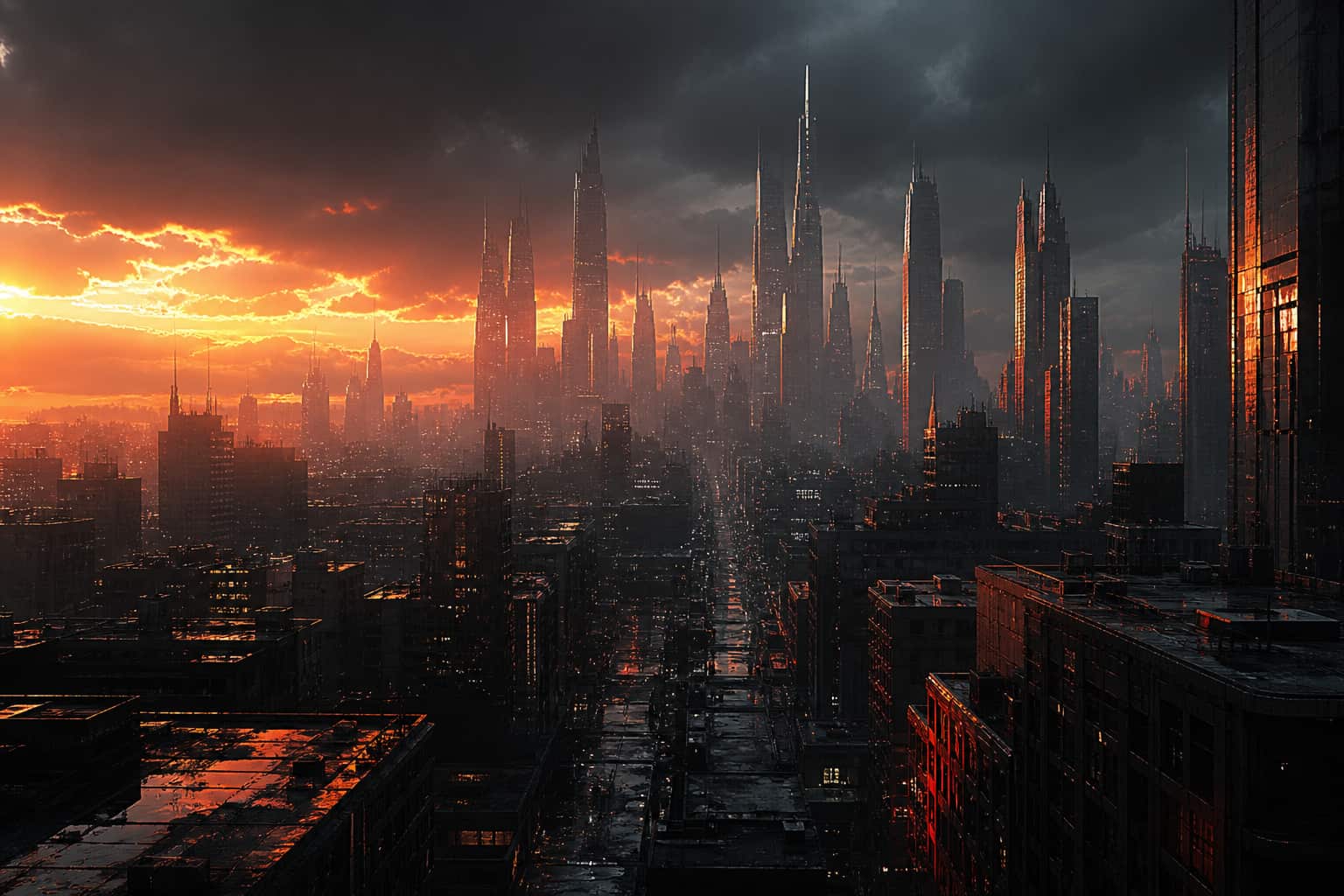 Elevated sunset skyline