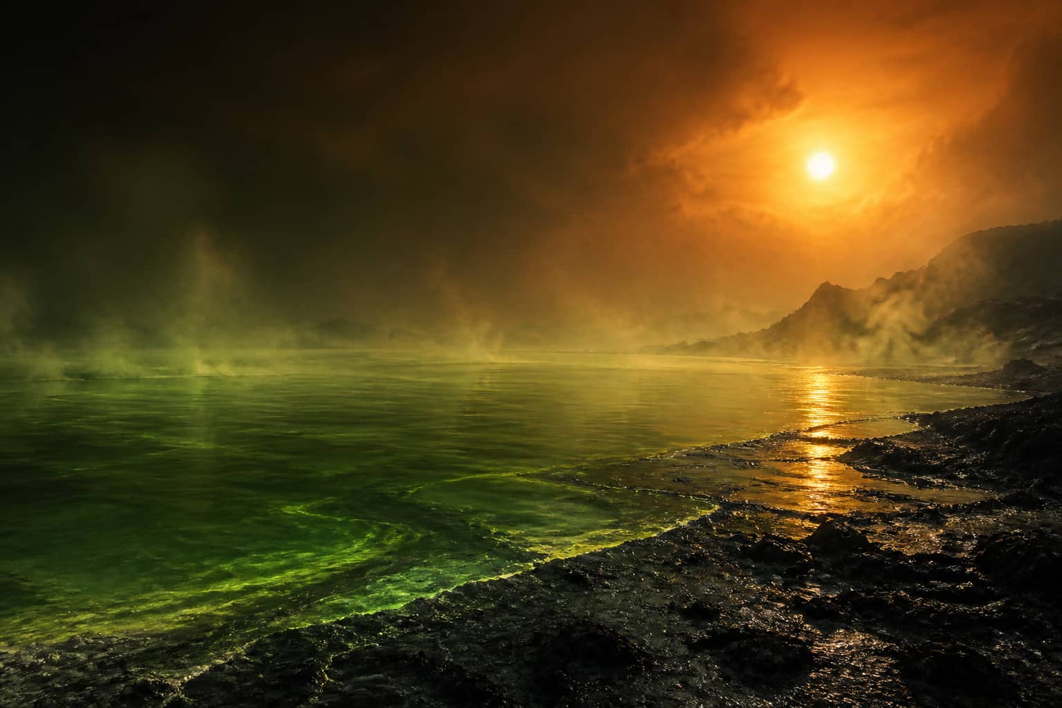 Acid lake low shore